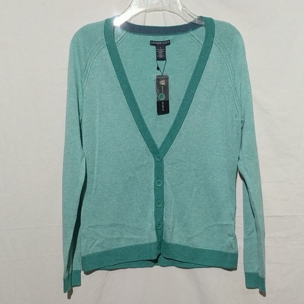 NWT Oxford Golf Button-up Vneck Sweater - Wasabi S